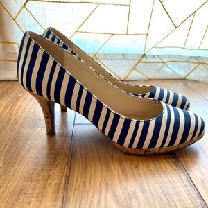 Navy and White Striped Heels